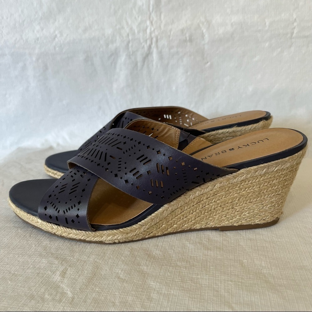 Lucky Brand Navy Espadrille Wedge Sandals